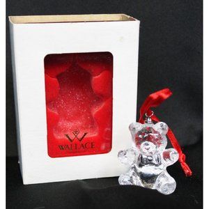 Wallace Crystal Teddy Bear Ornament Holiday Bow Red Ribbon Hanging Christmas